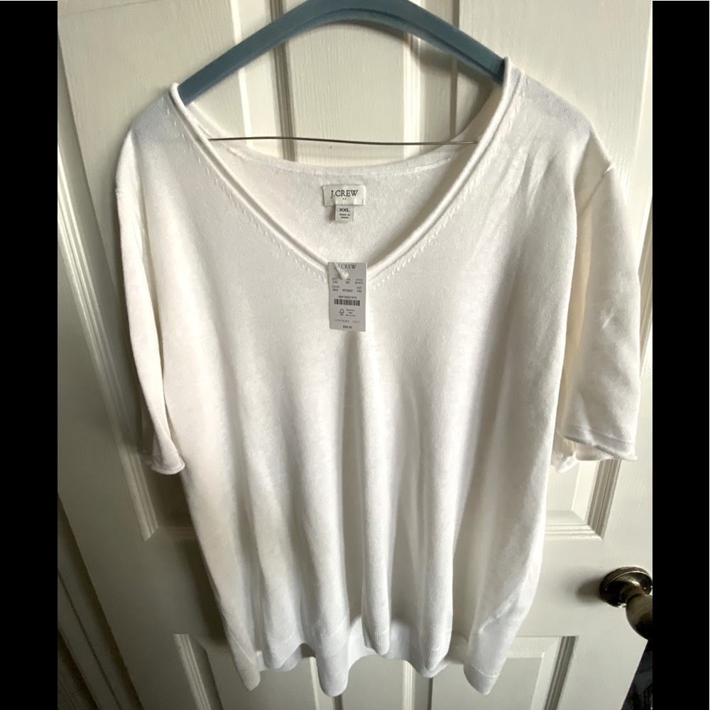 NWT J. Crew V-Neck Half-sleeve Sweater in Off-white XXL